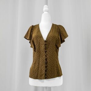 Madewell Polka Dot Butterfly sleeve blouse Khaki Gold